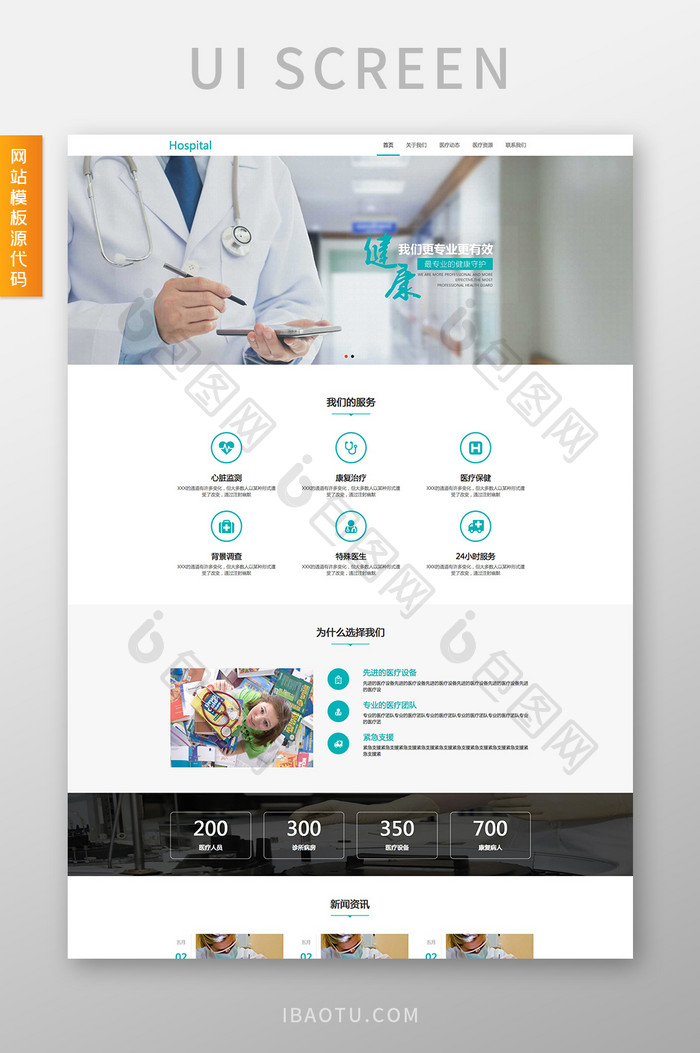 蓝色清新健康医疗交互动态全套网站模板源代