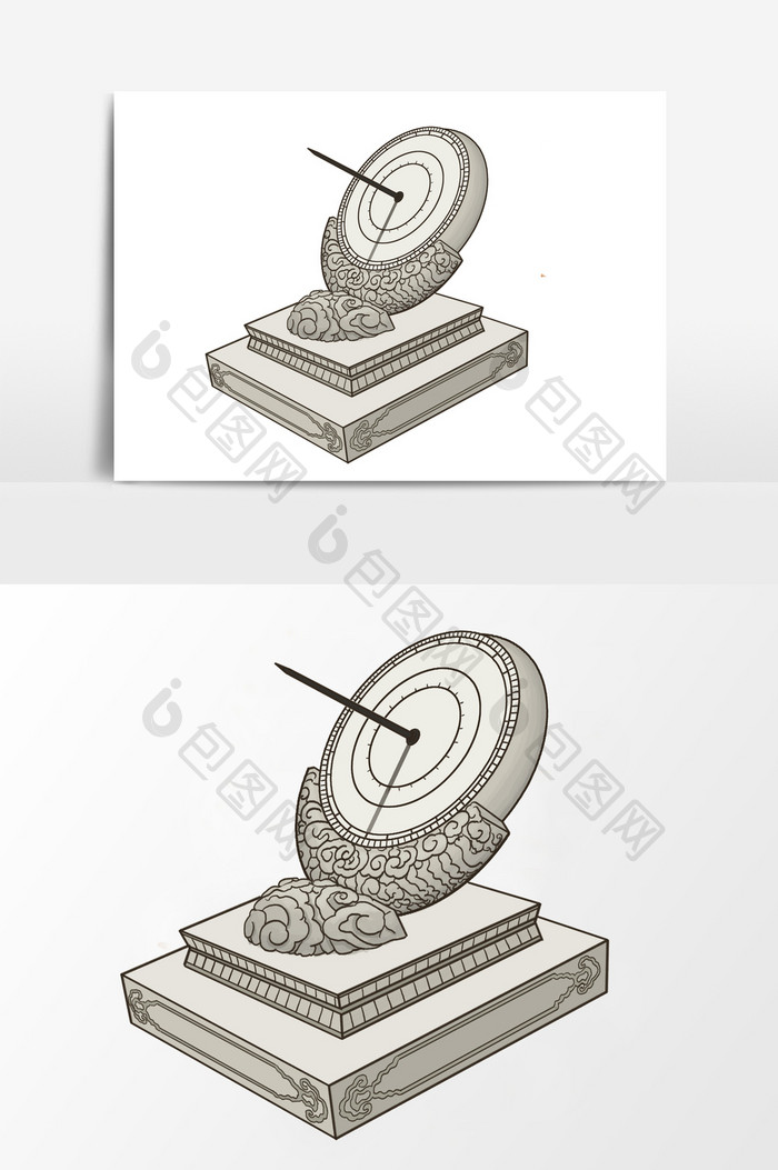 简笔画时间日晷元素