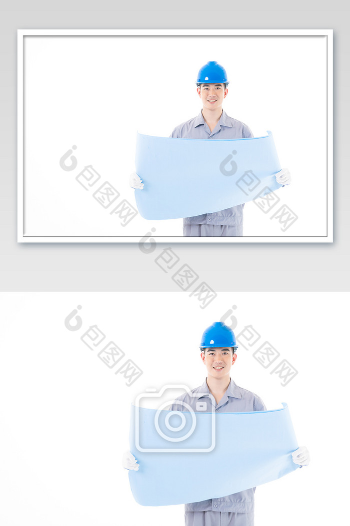 建筑师工程师拿着蓝色图纸图片图片