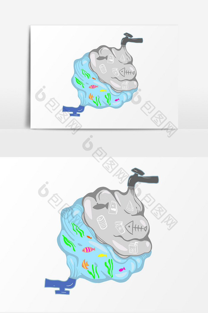 水污染卡通创意元素