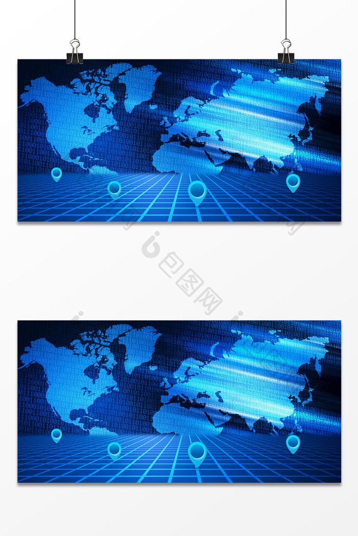 蓝色科技光线全球定位广告海报背景图