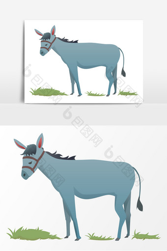 卡通手绘矢量动物灰色小驴素材元素图片