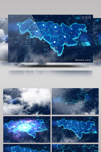 吉林地图描边城市标记点辐射三维AE模板图片