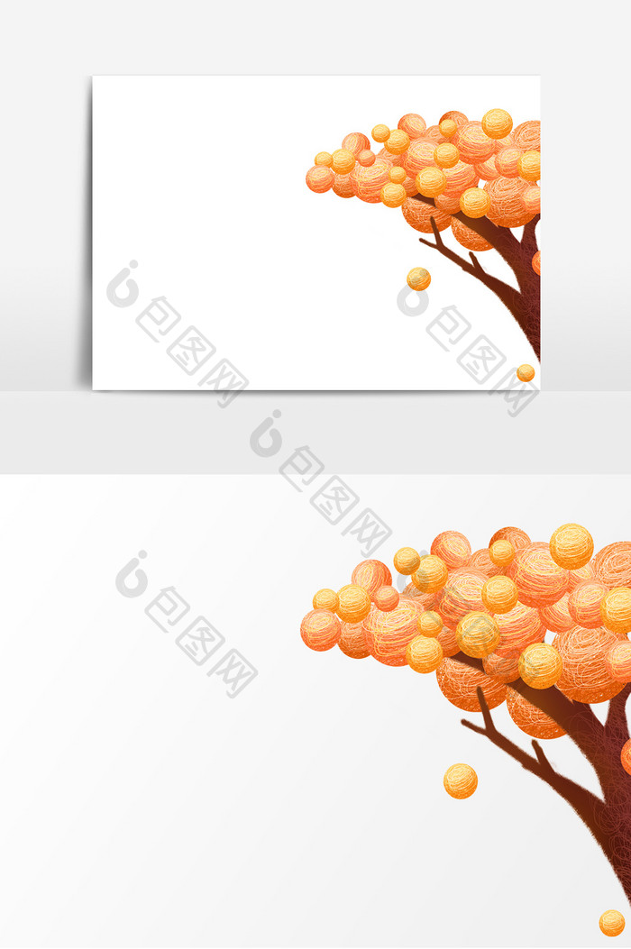 创意手绘线圈画橙色树叶装饰元素