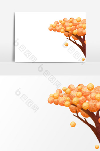创意手绘线圈画橙色树叶装饰元素图片