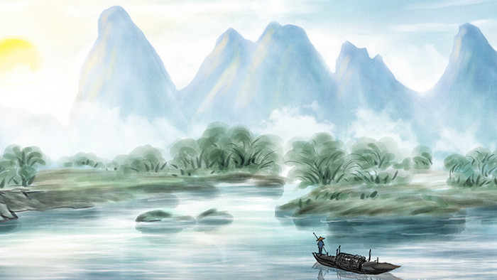 中国风水墨复古山水动画素材背景特效视频
