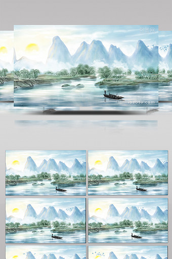 中国风水墨复古山水动画素材背景特效视频图片