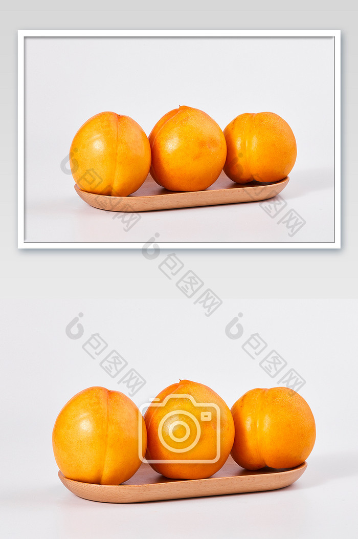 黄色油桃水果桃子新鲜白底碟子美食摄影图片