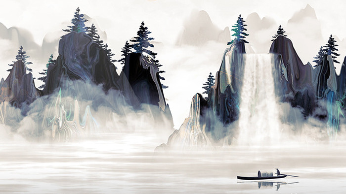 中国风复古水墨山水动画素材特效背景视频