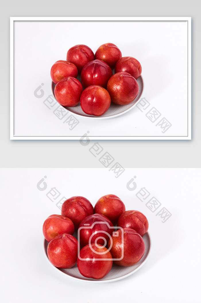 红色李子碟子新鲜水果白底美食摄影图片