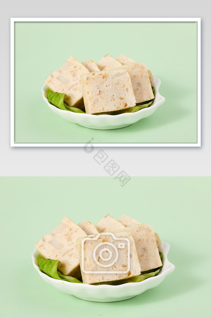 白色美味麻辣烫食材千叶豆腐绿底摄影图片