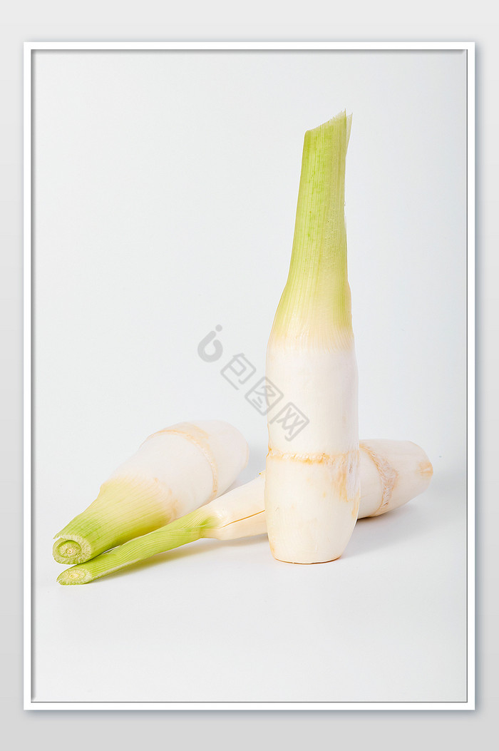青白相间新鲜蔬菜茭白高笋白色背景摄影图片