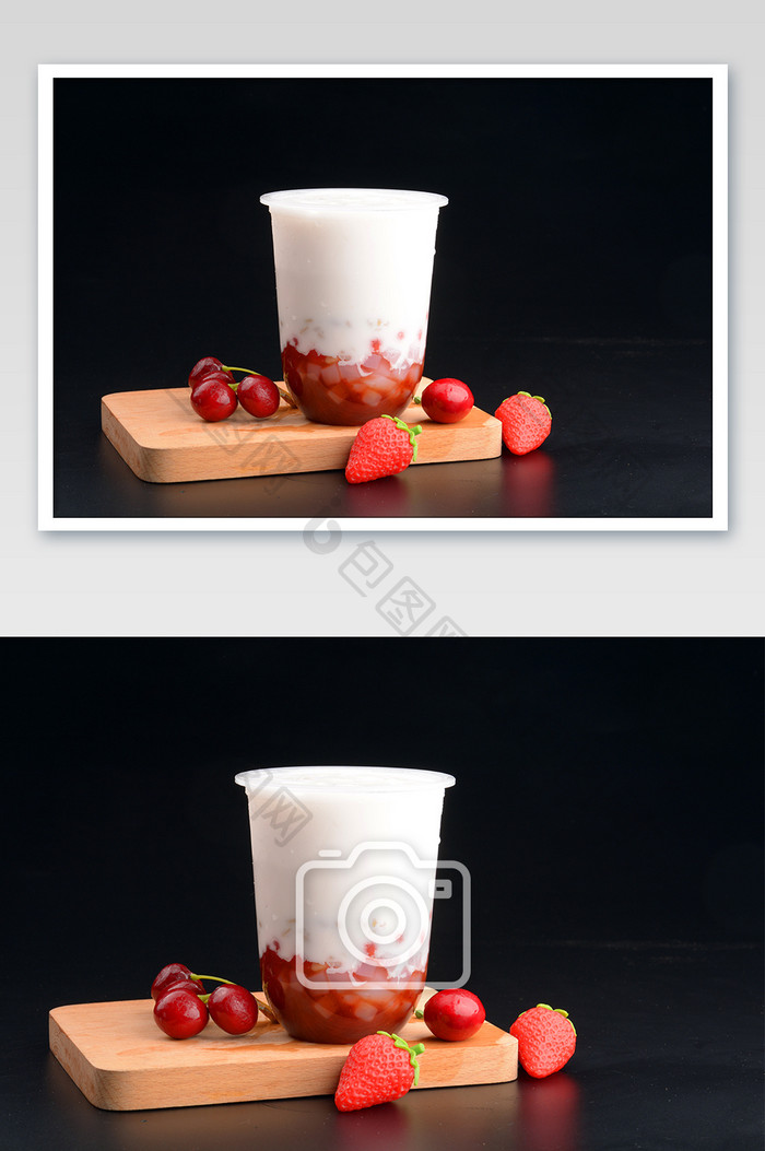 冰爽草莓牛乳茶摄影图