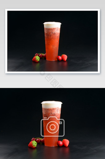 清凉的的草莓奶盖茶摄影图图片