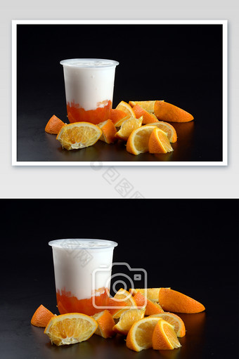 好喝的冰饮橙味牛乳茶摄影图图片
