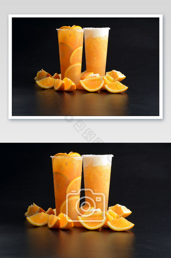 夏日美味的香橙水果茶奶盖茶