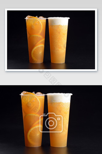 冰爽好美味的甜橙水果茶奶盖茶摄影图图片