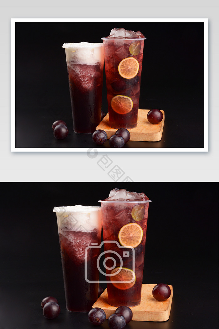 清凉的的红葡萄水果茶 红葡萄奶盖茶摄影图