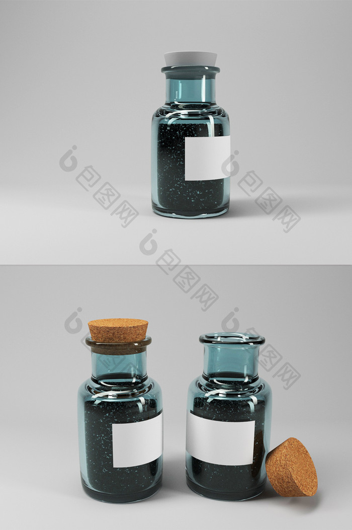 蓝色玻璃瓶C4D产品样机模型（OC）
