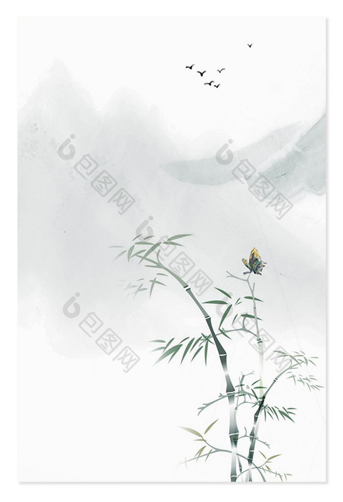 中国风水墨山水植物飞禽背景