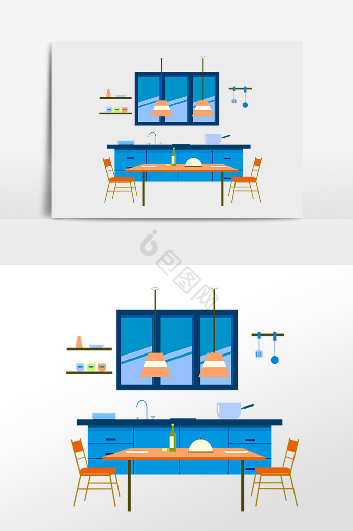厨房厨具餐厅餐桌插画图片