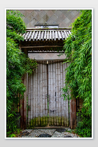 竹子手工工艺造型中式庭院门摄影图