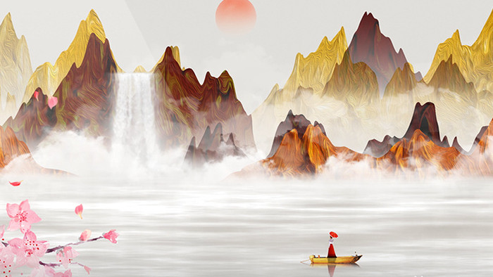 中国风创意水墨山水梅花动画素材特效背景