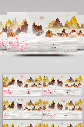 中国风创意水墨山水梅花动画素材特效背景图片