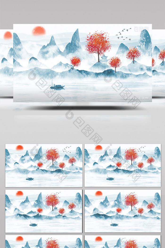 中国风梦幻水墨山水飘雪梅花动画素材特效