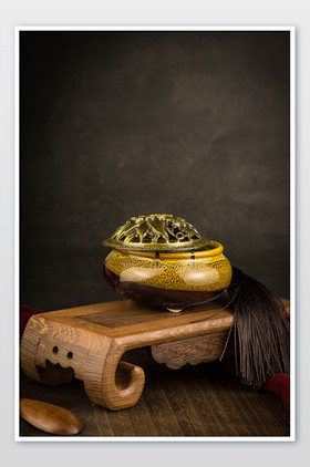 古典香炉文玩烧香的香炉中式古代意境楼台雕栏山水落花香炉背景墙中式