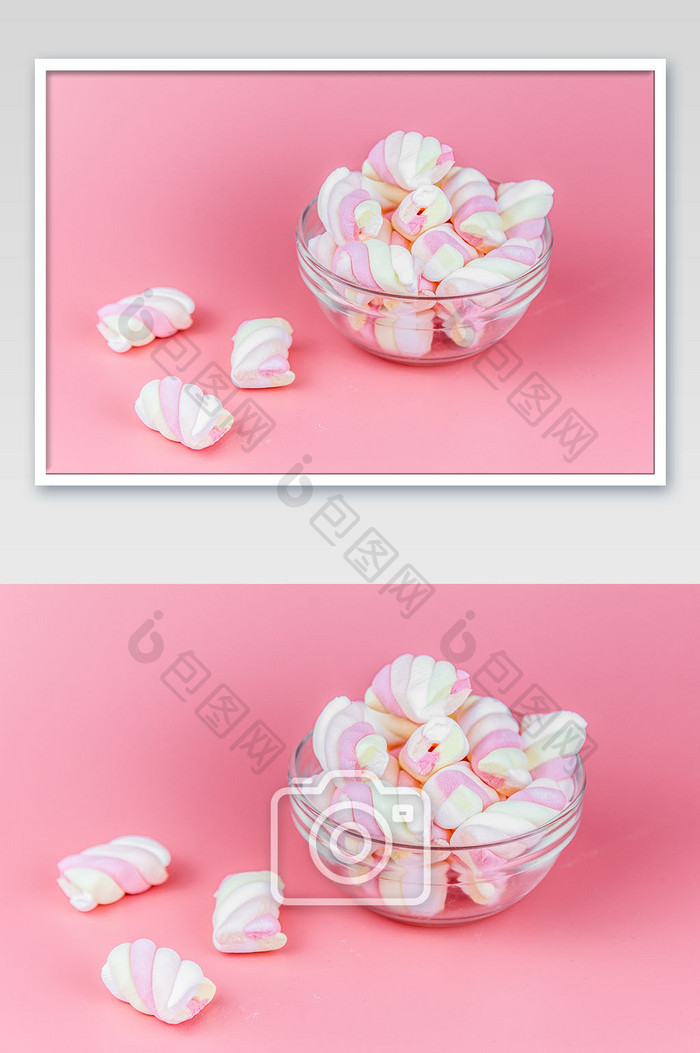 粉色的糖果色棉花糖摄影图片