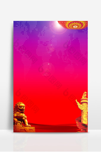 中国风国庆节狮子石柱绸缎背景图片
