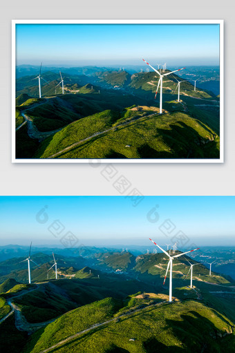 蓝色大气风力发电机航拍摄影图片
