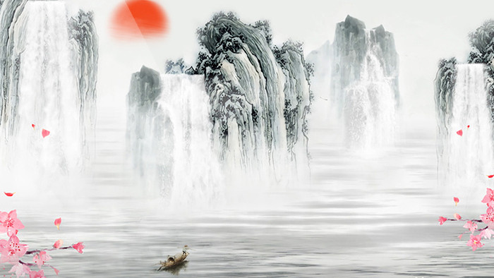 中国风水墨山水瀑布动画特效素材背景视频