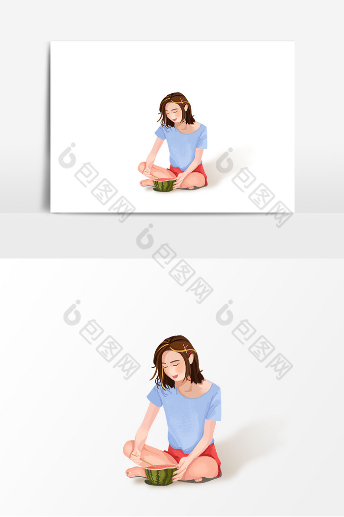 吃西瓜的女孩装饰图片图片