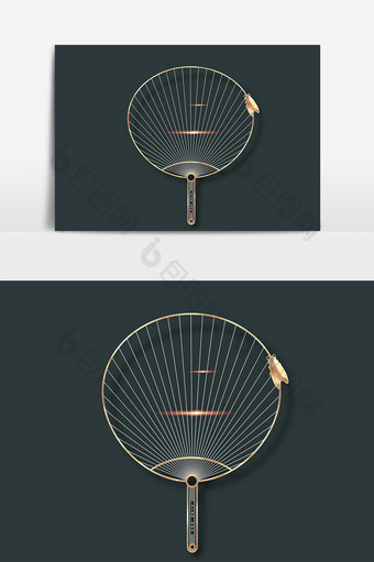 创世金属质感金色扇子装饰元素图片