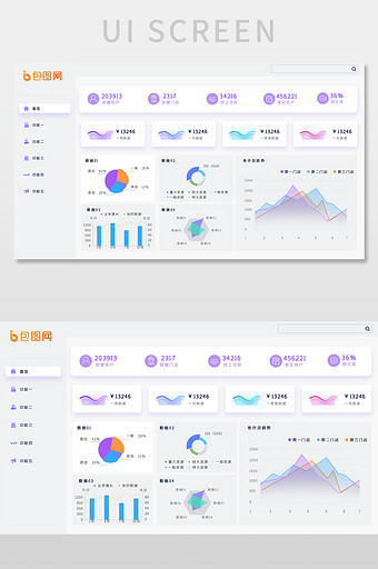 浅色时尚大气数据可视化后台应用界面图片
