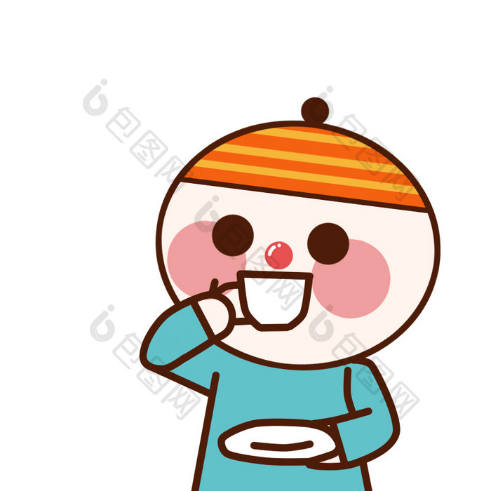 原创可爱卡通小丁帽喝茶动态表情包