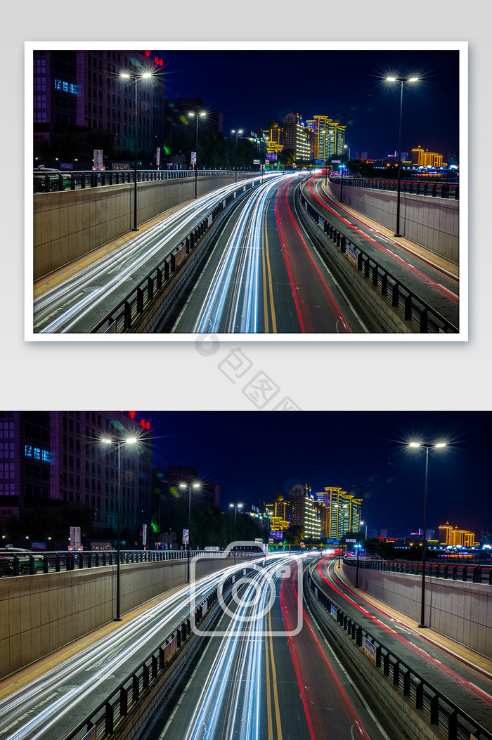 横版拍摄城市车流慢门光线