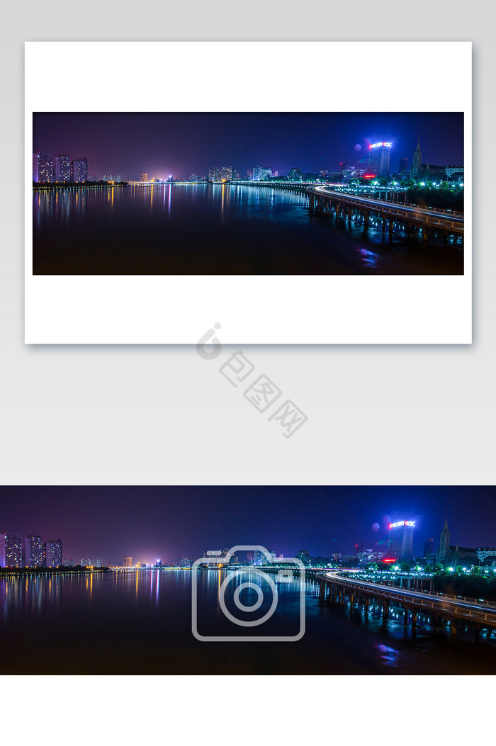 吉林市松花江全景图横版城市夜景图片