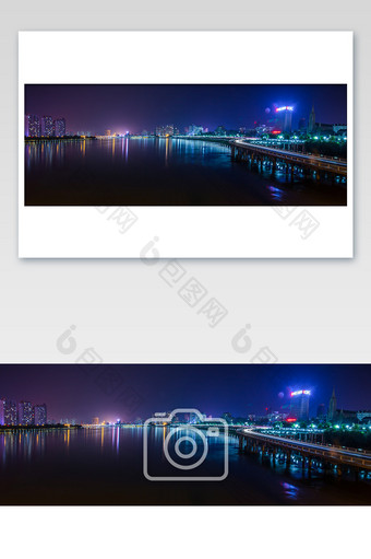 吉林市松花江全景图横版城市夜景图片