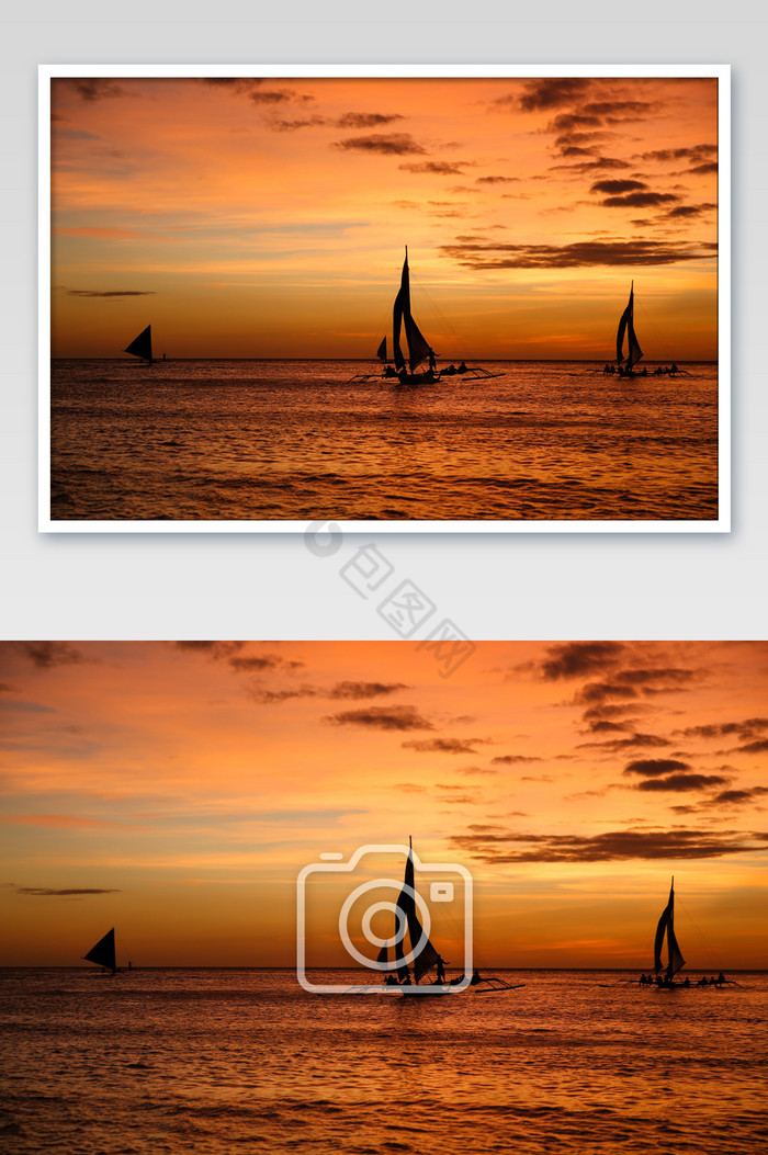 菲律宾长滩海上帆船日落图片