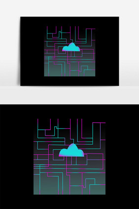 手绘蓝色科技云元素