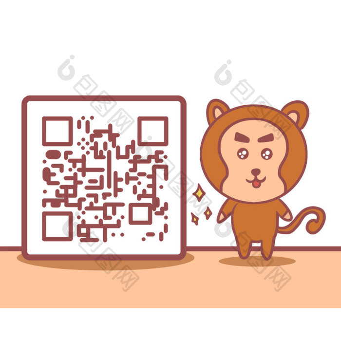 棕色卡通小猴子动态二维码动图GIF