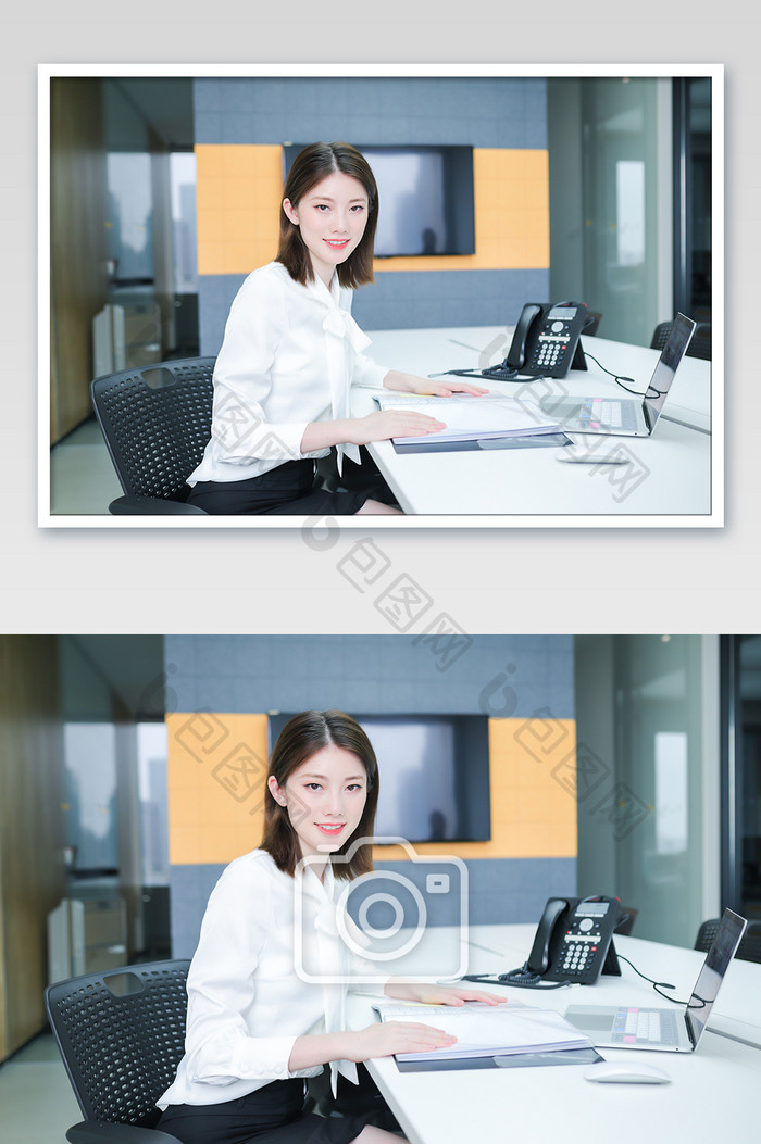 商务办公室办公桌职场女白领摄影图