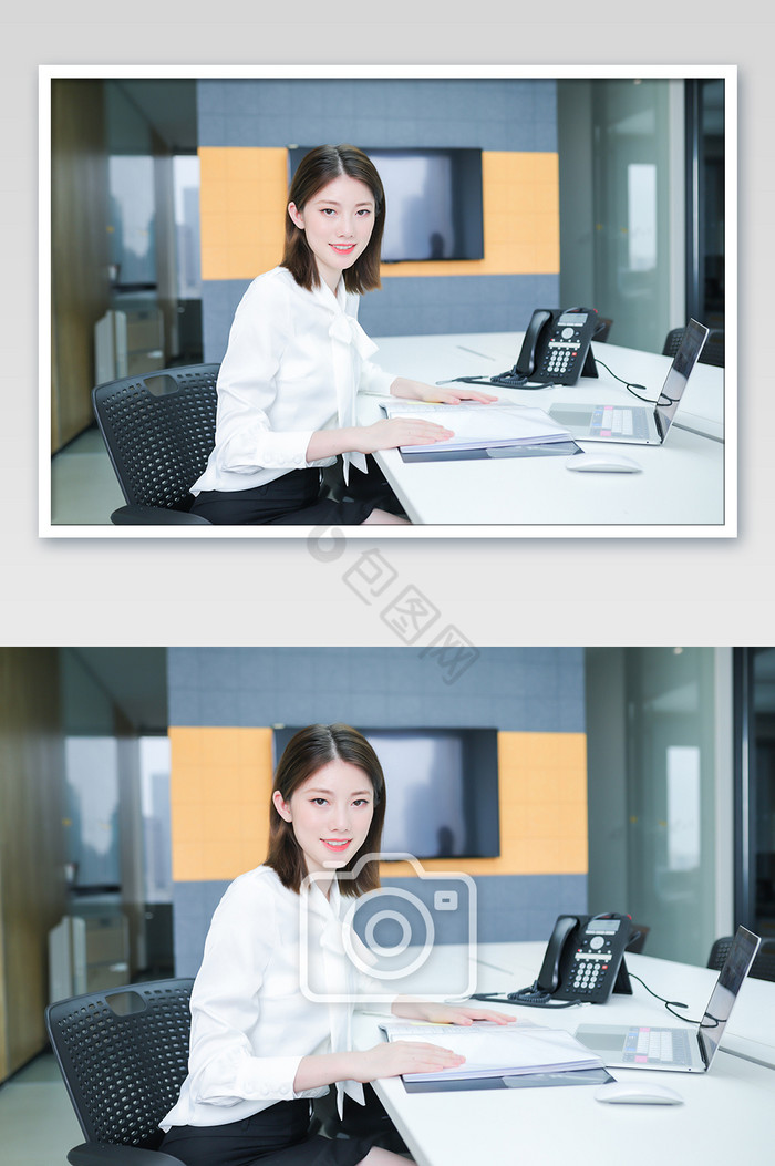 商务办公室办公桌职场女白领摄影图图片