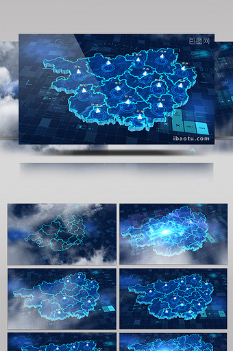 广西省地图描边城市标记点辐射三维AE模板图片
