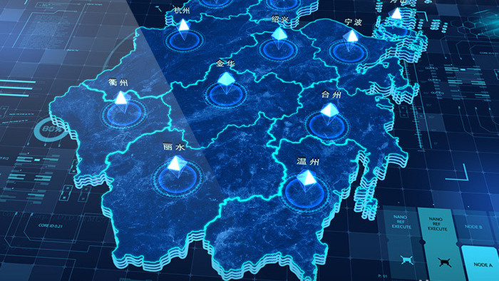 浙江地图描边城市标记点辐射三维AE模板