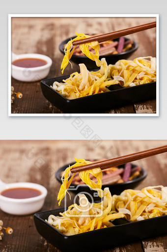 黄色黄花菜素菜凉菜小菜筷子美食摄影图片