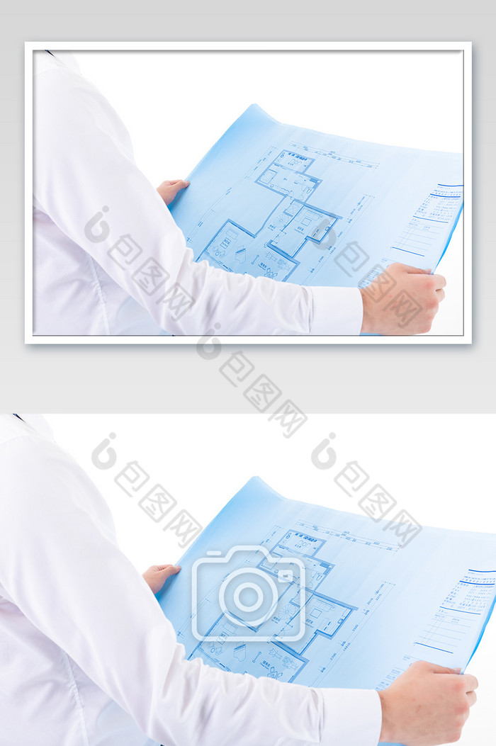 工程师拿着蓝色建筑图纸图片图片
